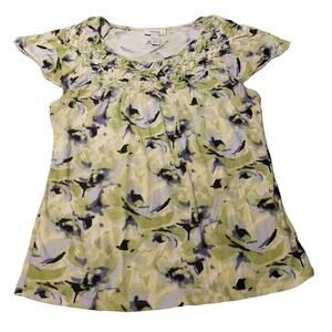 Style & Co Size L Petite Multi Color Shirt Cap Sleeves Green Blue White Black